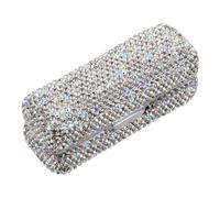 PLAFOPE Bling Rhinestone Lipstick Holder with Mirror, Metal Full Diamond Lipstick Travel Organizer for Purse, Portable Cosmetic Storage Box for Lip Gloss and Makeup