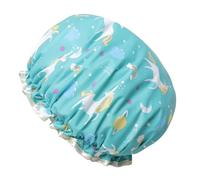 PLAFOPE Blue Unicorn Shower Cap Double Layer Waterproof Pe Bath Hat with Foldable Design Protecting Hair, for Showering and Cleaning Face, Adorable Cartoon Animal Style
