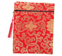 PLAFOPE Brocade Cloth Book Pouch Red Buddhist Scriptures Organizer Bag with Spacious Interior and Handcarry for Bible Document Pen Storage