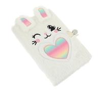 PLAFOPE Cartoon Bunny Plush Notebook Lock Rainbow Heart Design Cute Fluffy Journal for Students Kawaii Daily Use Diary Girls