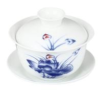 PLAFOPE Ceramic Chinese Style Tureen Teacup with Lid Vintage Delicate Design Anti-scalding Feature Convenient for Travel and Restaurant Use Traditional Tea Making Bowl
