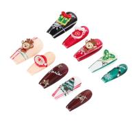PLAFOPE Christmas Press-on Nails Set Short Square Red Green Holiday False Nail Tips Snowflake Design for Women and Winter Parties