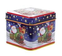 PLAFOPE Christmas Tin Box Small Square Embossed Candy Biscuit Packaging Box with Train Design for Xmas Presents and Party Decorations