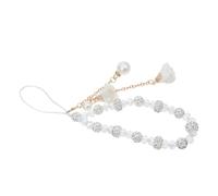 PLAFOPE Crystal Beaded Phone Lanyard with Flower Pendant Wrist Strap Non-slip Design for Preventing Device from Dropped or Stolen, White Colour Suitable for Camera and Keys, Gift and DIY