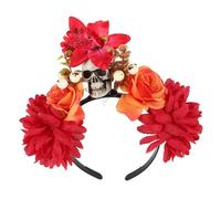 PLAFOPE Day Dead Halloween Headband with Artificial Flowers and Skull Design Lightweight Comfortable Hair Hoop for Women S Party Masquerade Cosplay and Carnival Accessories