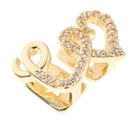 PLAFOPE Double Heart Copper Teeth Grill with Micro Inlaid Rhinestones, Gold Mouth Cap for Women Men, Party Costume Jewelry and Daily Wear Accessory