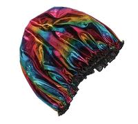 PLAFOPE Elastic Night Sleep Bonnet Shower Cap for Long Hair Comfortable Non-slip Design for Salon Perms and Daily Use Suitable for Adults and Boy Girl Black