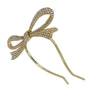 PLAFOPE Elegant Bridal Hairpin with Bow Design, Zinc Alloy Material, Golden Colour, Delicate Rhinestone Pearl Hair Accessory for Wedding and Daily Haircuts