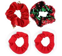 PLAFOPE Elegant Christmas Hair Ropes 4pcs Velvet Hair Scrunchies Elastic Ponytail Holders School Accessories Random Style