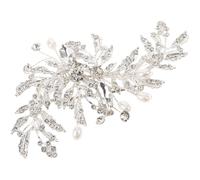 PLAFOPE Elegant Leaf Shaped Crystal Brooch Pin in Silver Zinc Alloy, Convenient to Apply and Fix Scarf, Decorative Pin for Bride, Mom, or Wife, Chic and Lovely Accessory for Wedding