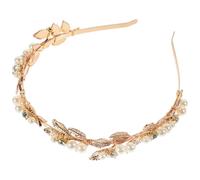 PLAFOPE Elegant Metallic Leaf Headband for Women Bridal Hair Accessory, Alloy Baroque Wedding Crown with Pearls, Fancy Leaf Headpiece Suitable for Brides and Flower