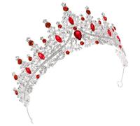 PLAFOPE Elegant Rhinestone Queen Crown for Women and Classic Silver-red Tiara Headband for Wedding Birthday Prom and Party Hair Ornament
