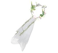 PLAFOPE European Style Bridal Veil Flower Wreath Hair Accessory Floral Headband Ivory Gauze Garland Veil for Wedding Photos and Bride Hair Decoration