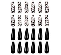PLAFOPE Fake Nails Full Cover 24pcs Women Long Black Leopard Pattern Press on Nails Coffin Shape Made of Sturdy Abs Material, Easy to Apply and Not Easily Break Or Deform, for Holiday