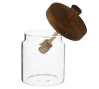 PLAFOPE Glass Honey Jar Container with Wooden Lid and Honey Dipper 400ml for Convenient Pouring for Daily Food Storage and Housewarming