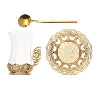 PLAFOPE Glass Tea and Coffee Cup Set Vintage Gold, 3Pcs European Style Cups with Spoons, Multi-Use Glassware for Home Kitchen and Restaurant Dining