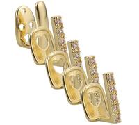 PLAFOPE Gold Teeth Jewelry Set with Quick Installation and Easy Maintenance 5pcs Bling Grills Metal Teeth Covers for Parties and Everyday Wear