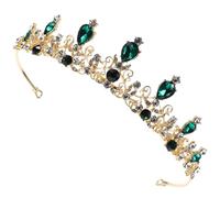 PLAFOPE Green Rhinestone Crown Headband, Shiny Decorative Bride Hair Accessory, Medium Size Olive Green Wedding Tiara Headpiece