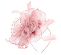 PLAFOPE Hair Accessory with Plume Decoration for Horse Racing Events Pale Pink Fascinator Flower Hat Retro Gauze Headdress Elegant for Women and Fashion Shows