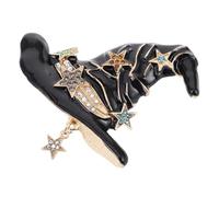 PLAFOPE Halloween Metal Brooch Witch Hat Rhinestone Lapel Pin Alloy Black Unisex Costume Accessory for Halloween Party