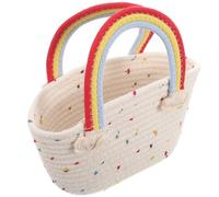 PLAFOPE Handbag Portable Storage Bag Fresh and Cute Cotton Thread Portable Multiple Use Tote Bag for Women for Beach and Outdoor Shopping with Rainbow Look Handle