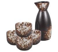 PLAFOPE Japanese Sake Set Ceramic Sake Pot and 4 Rice Wine Cups Snowflake White Small Size for Home and Dining Use