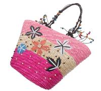 PLAFOPE Large Capacity Wheat Straw Woven Tote Bag for Women, Pink Summer Handbag with Sturdy Shoulder Strap, for Daily Storage and Casual Use