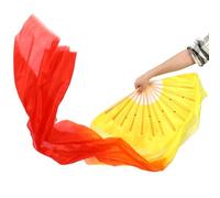 PLAFOPE Long Gradient Satin Silk Dance Folding Fan for Right Hand Yellow and Bright Red Belly Dance Performance Prop Lightweight Veil Fan for Stage