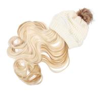 PLAFOPE Long Wavy Beanie with Attached Hair for Women Warm Hat Wig Soft Knit Cap Covering Ears for Cosplay Party and Winter Wear