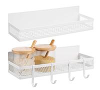 PLAFOPE Magnetic Shelf with Hooks 2 Pcs Carbon Steel Spice Organizer Large Capacity Magnetic Rack for Refrigerator and Bathroom Walls for Kitchen and Bathroom Organization