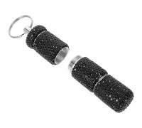 PLAFOPE Mini Pill Case with Rhinestone Keychain Portable Small Aluminum Medicine Container for Travel Camping Daily Use Airtight Storage Stylish Bling Compact Holder
