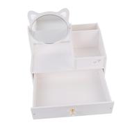 PLAFOPE Multifunctional Drawer Cosmetics Box with High Definition Mirror PVC Storage Organizer for Jewelry Makeup Stationery Stylish Dustproof Sundries Holder for Bedroom and Vanity Desk