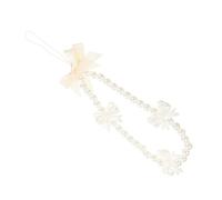 PLAFOPE Pearl Design Phone Lanyard with Bow Knot Acrylic Chain Charm | White Vintage Style, Bag Charm Use, Detachable Short Strap for Pendants and USB Flash Drives