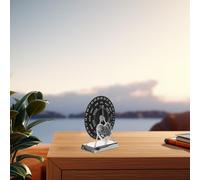 PLAFOPE Perpetual Calendar: Wooden Disc Calendar Circular Dial Iron Stand with Heart Statue - Manual Rotation Desk Perpetual for Home Office - Desk Decoration