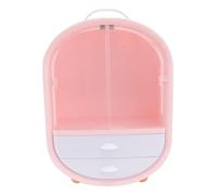 PLAFOPE Pink Double Door Desktop Cosmetics Storage Box Compact Organizer Shelf for Makeup Skincare Keys Pens Dustproof Vanity Storage Rack for Home and Office