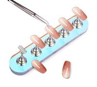 PLAFOPE Portable Acrylic Nail Stand for Press on Nails Mini Iridescent Oval & Silver Painting Practice Tool for Home Salon Use