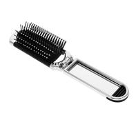 PLAFOPE Portable Folding Hair Brush with Mirror Travel Comb for Women Lightweight Compact Detangling Brush with Scalp Soothing Press Design Silver Hair Styling Tool