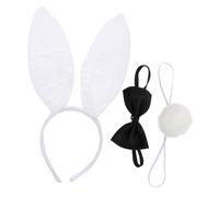 PLAFOPE Rabbit Ear Headband Set with Bow Tie and Tail, White Cloth Material, Easy to Wear and Take, for Carnival and Costume Parties, Simple Style Hair Accessories Color Color
