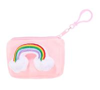 PLAFOPE Rainbow Candy Color Mini Card Holder Keychain Purse for Small Wallet Key Ring Pink Compact Coin Pouch for School Backpack Accessory