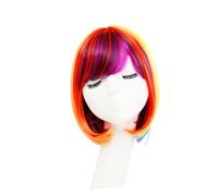 PLAFOPE Rainbow Short Hair Wig Fake Hair Multicolor Bob Style Cosplay Head Accessory for Women Ladies Fancy Dress Halloween Carnival