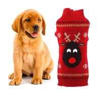 PLAFOPE Red Dog Sweater for Small and Large Dogs, Acrylic Fiber Soft Pet Jumper with No Sleeves, Stylish Deer Design Keeps Warm for Christmas and Holly Sweater Party in Winter