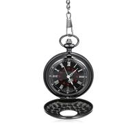 PLAFOPE Retro Classic Round Pocket Watch with Dual Display, Roman and Arabic Numerals Dial, Black Face with White Hands, Steampunk Style with Thick Chain for Men and Collectors