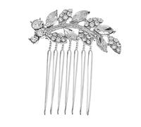 PLAFOPE Rhinestone Comb Hair Accessory for Women Silver Alloy Leaf Decor Wedding Hair