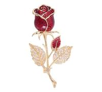 PLAFOPE Rose Brooch Jewelry Rhinestone Brooches for Women Elegant Lady Pin for Women Zinc Alloy Red