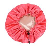PLAFOPE Shower Cap in Red Satin Adjustable Double Layer with Elastic Edge Comfortable to Wear and Keep Hair of Face for Women for Bathing and Night Sleep