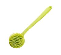 PLAFOPE Silicone Long Handle Bath Brush with Stainless Steel Plate Ergonomic Back Scrubber for Shower Exfoliating and Massaging All Skin Types