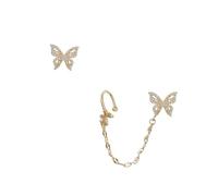 PLAFOPE Silver Needle Butterfly Ear Bone Clip Earrings with Rhinestone Inlay Asymmetric Stylish Alloy Ear Jewelry for Women Party and Daily Wear Accessories