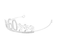 PLAFOPE Silver Rhinestone Cake Tiara Crown Decoration 60th Birthday Party Cake Topper Alloy Crystal Headband Accessory for Women
