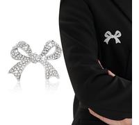 PLAFOPE Sparkly Rhinestone Bow Brooch Pin Vintage Silver Alloy Butterfly Knot Elegant Decorative Applique for Weddings Parties and Women Clothing Accessories