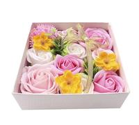 PLAFOPE Square Pink Rose Soap Flower Box, Artificial Scented Soap Rose Decoration for Valentine's Day Home, Floral Present Box